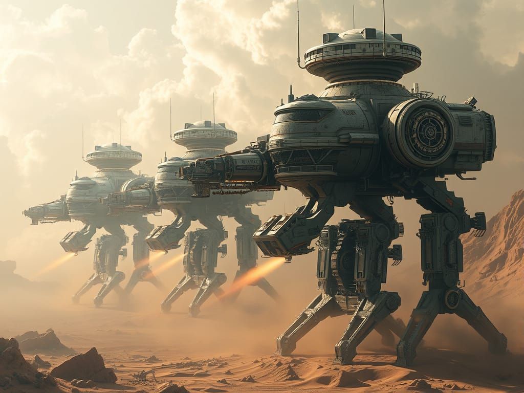 Realistic Martian War Machines in Dramatic Digital Painting