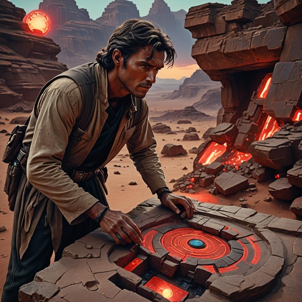Archaeologist Examining Ancient Artifact in Star Wars Style