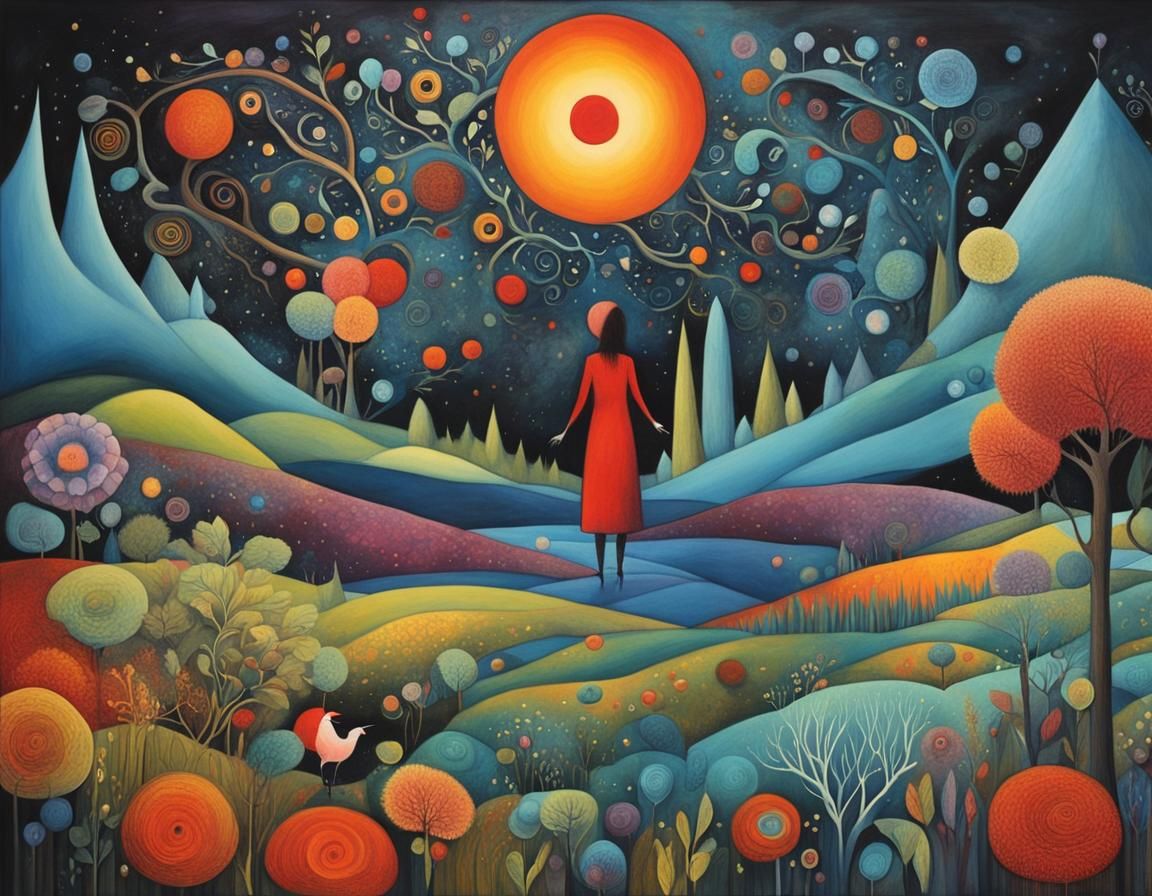 Iridescent Fantasy Landscape in Gouache Style