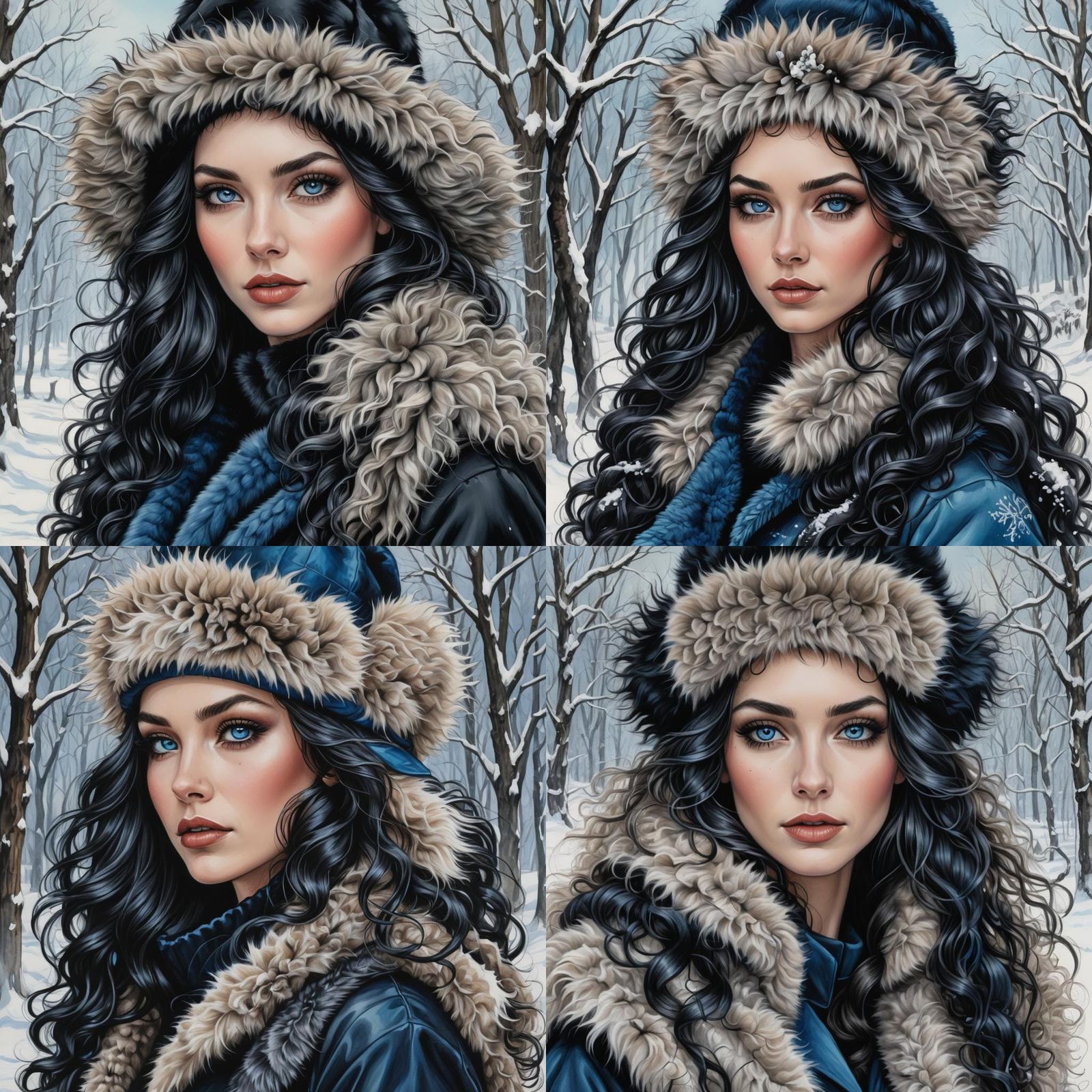 Winter Woman Portrait in Colored Pencil Style