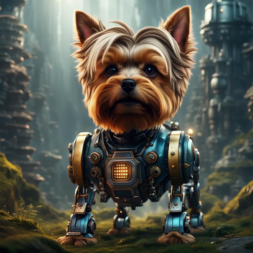 Robot Yorkshire Terrier: Detailed Matte Painting