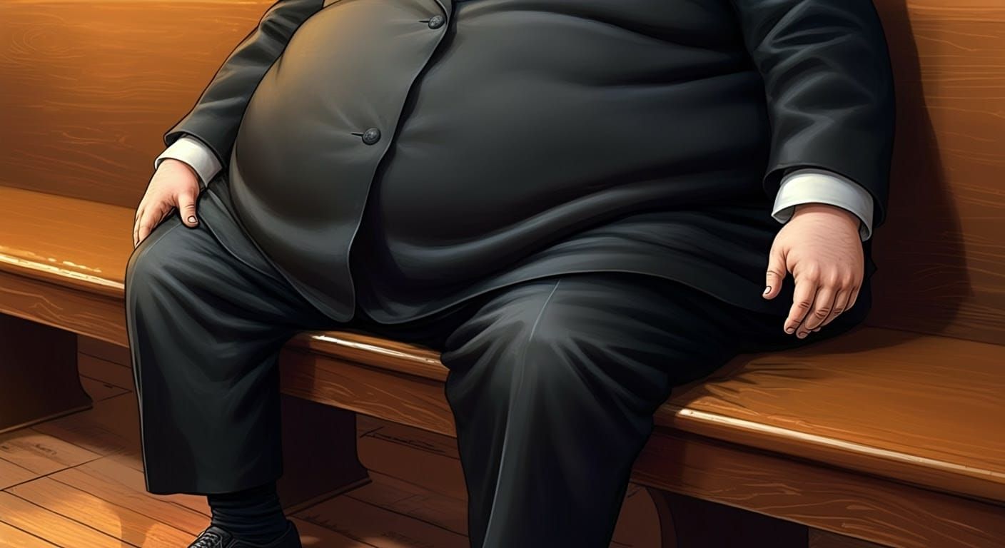 Oversized Hasidic Man in Traditional Attire, Compressed Syna...