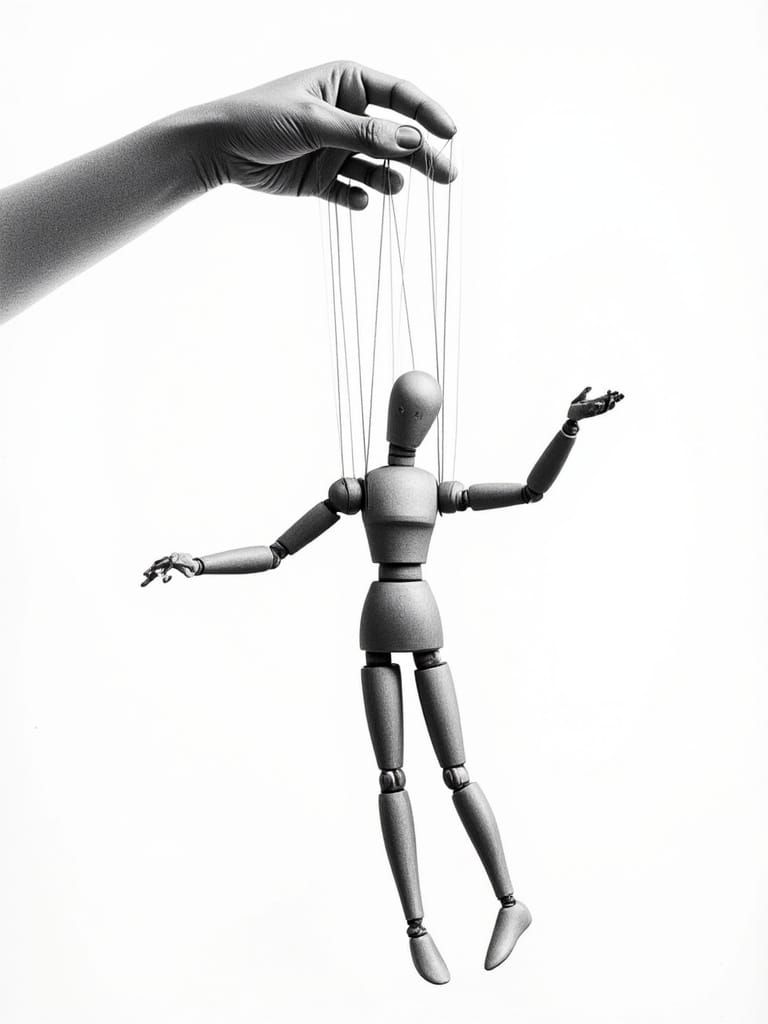 Pencil Sketch: Hand Controls Marionette in Ballet Pose