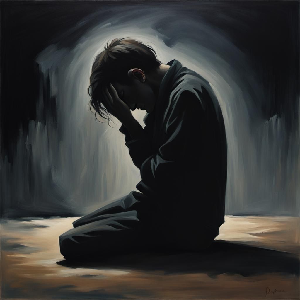 Evocative Painting of a Person in Depression