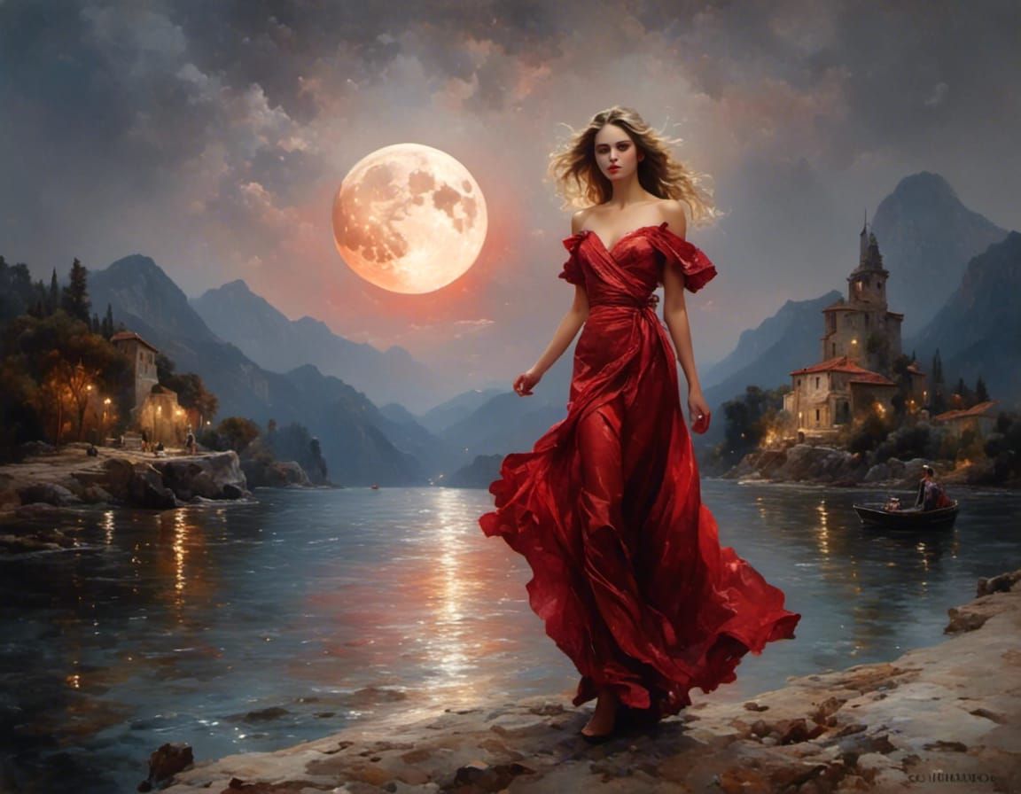 Woman with full moon
