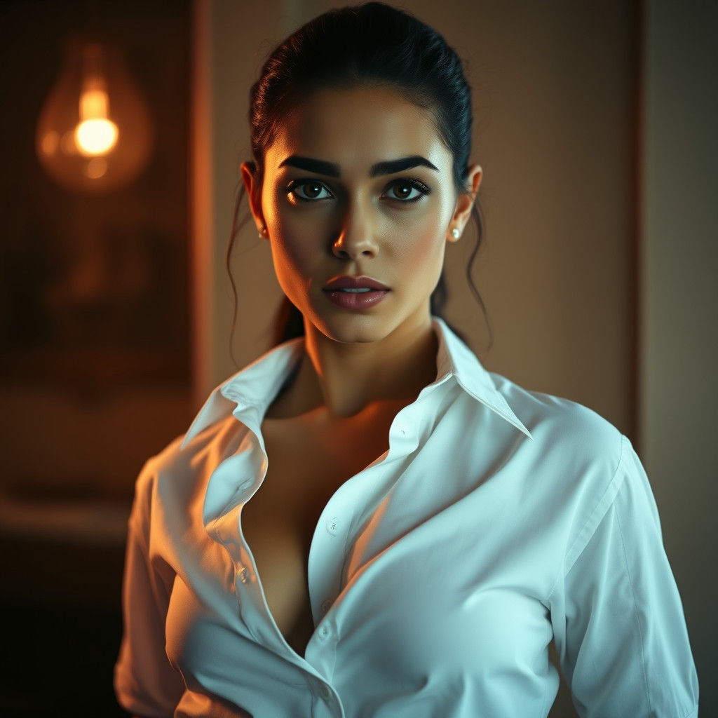 Seductive Latina in White Shirt: Cinematic Film Still
