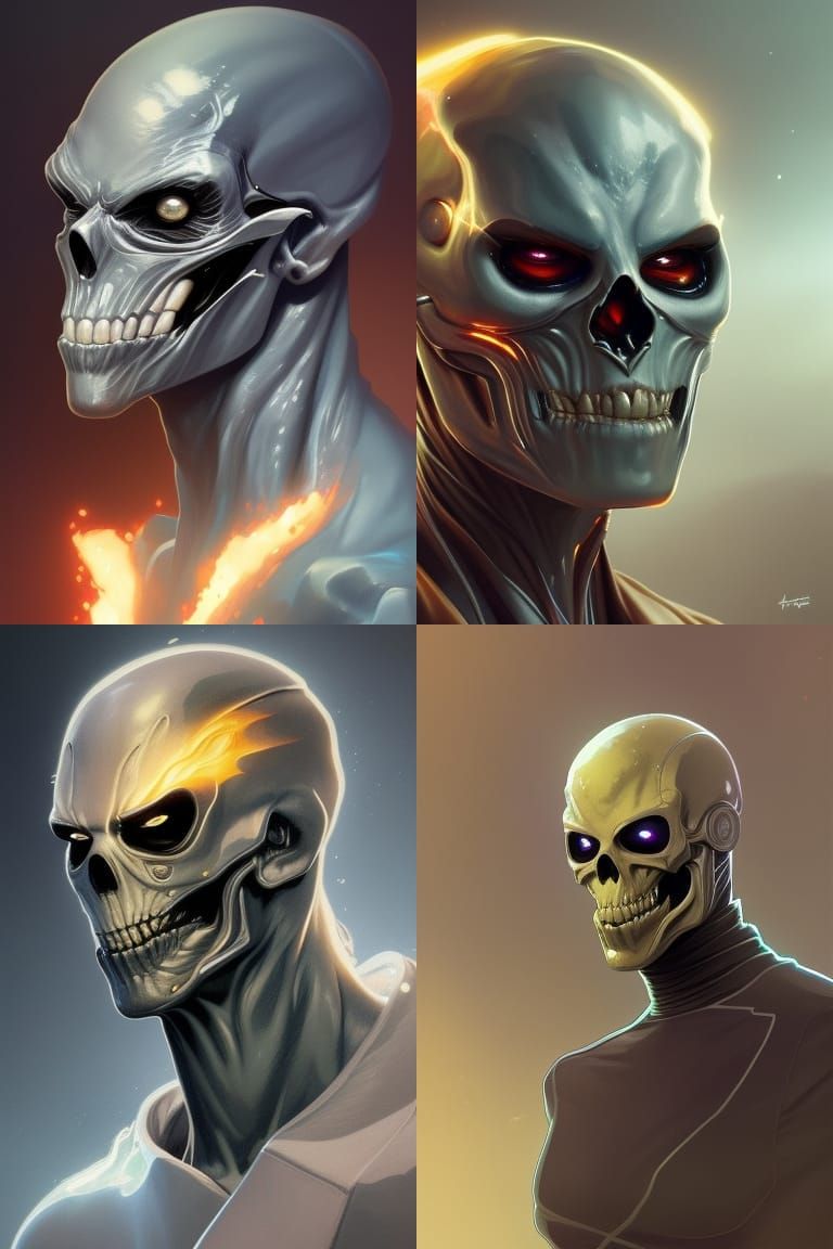 Hyperdetailed Gray Alien Ghost Rider Portrait