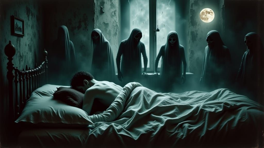Dark Gothic Nightmare: A Blood Moon Haunts the Sleeping Figu...