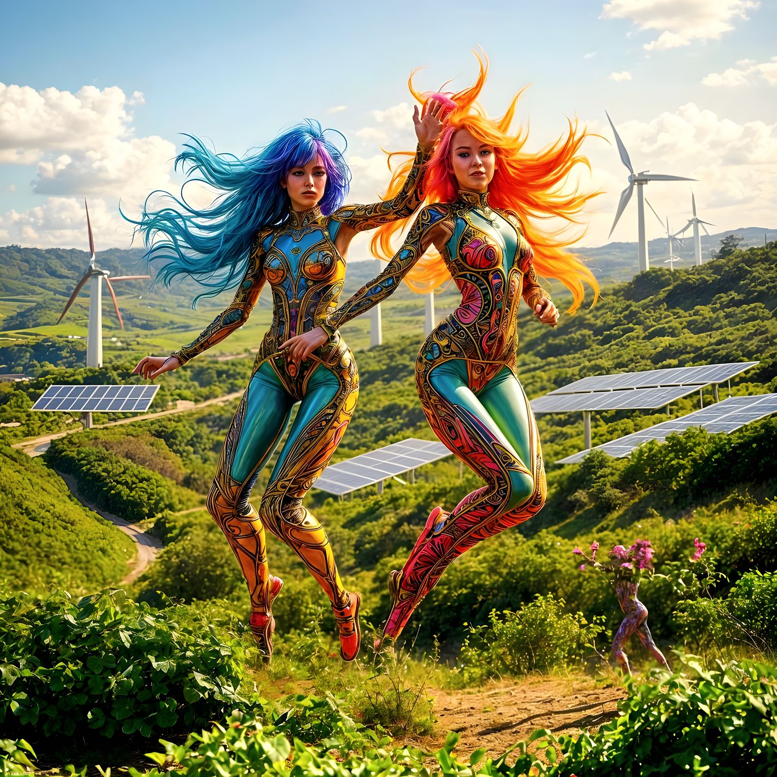 Solar-Punk Sisters Dance in Harmony with Nature