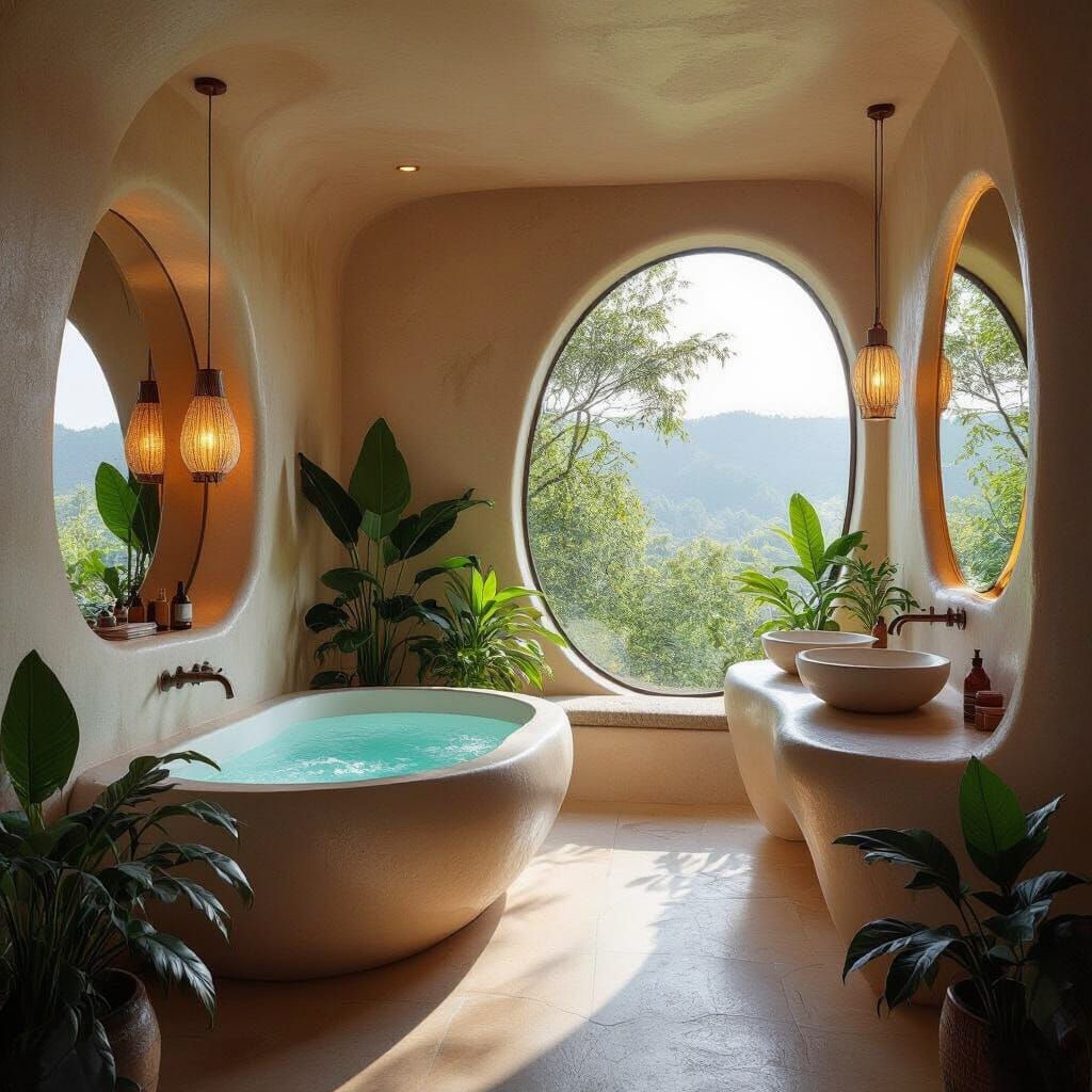 Organic Bathroom with Round Tub in Modern Style