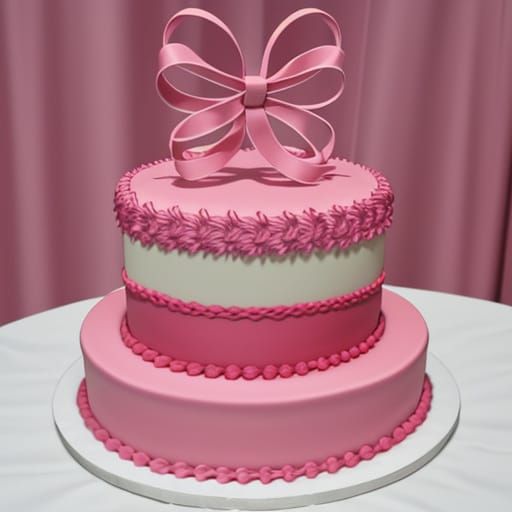 Pink Awareness Ribbon Three Tier Cake