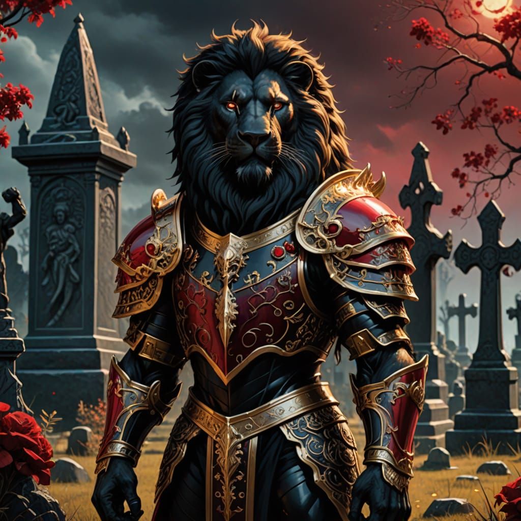 Ethereal Black Lion in Gothic Splendor