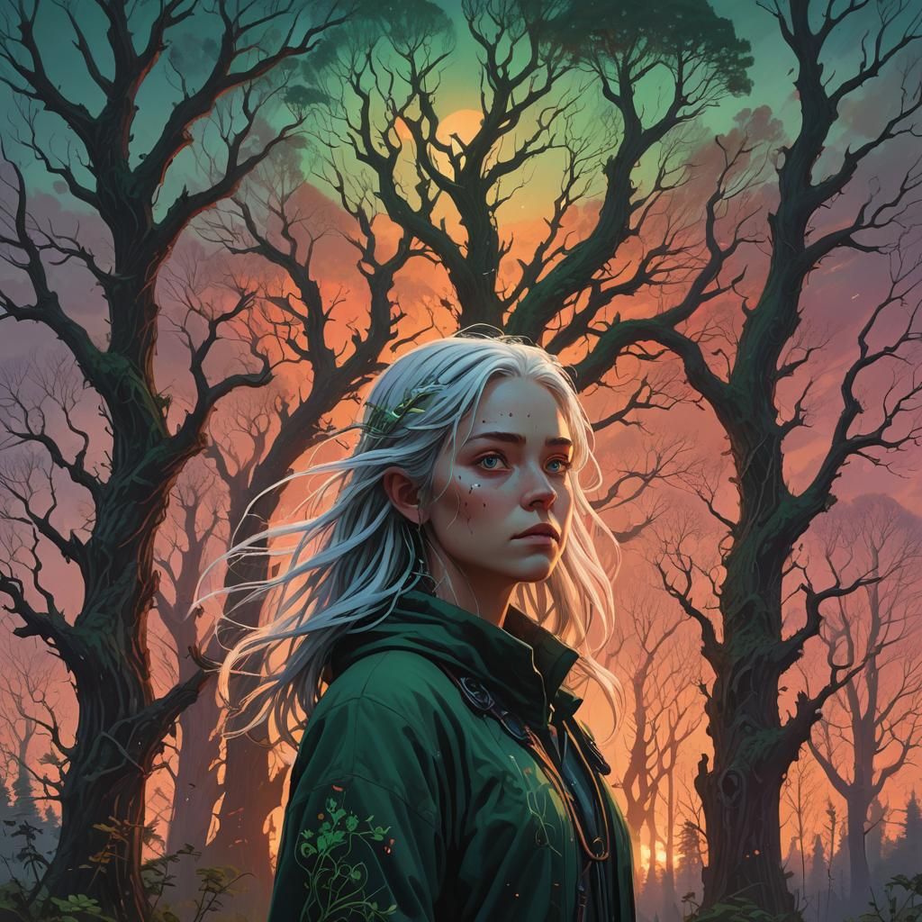 Mystical Girl in Ancient Forest: Unreal Engine 5 Concept Art