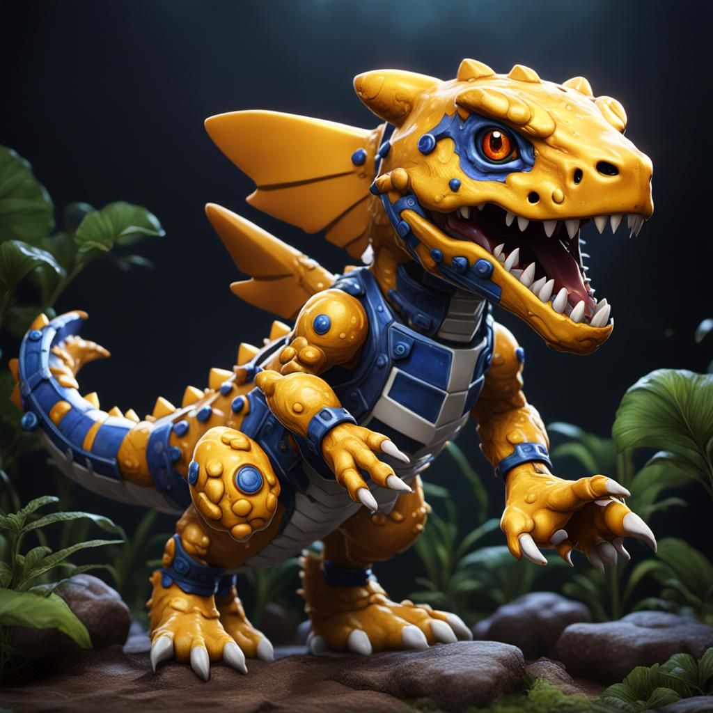 Agumon Porcelain Doll in Detailed Matte Painting Style