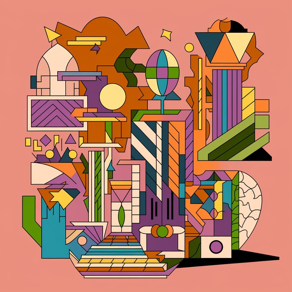 Abstract Cubism Powder Ash Saffron