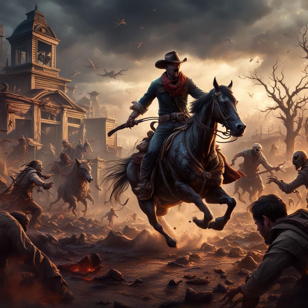 Cowboy Versus Zombies in Detailed Matte Painting