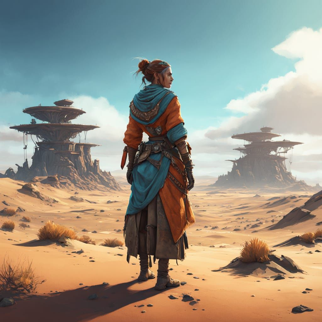 Surreal Desert Goddess in Earth-Toned Attire