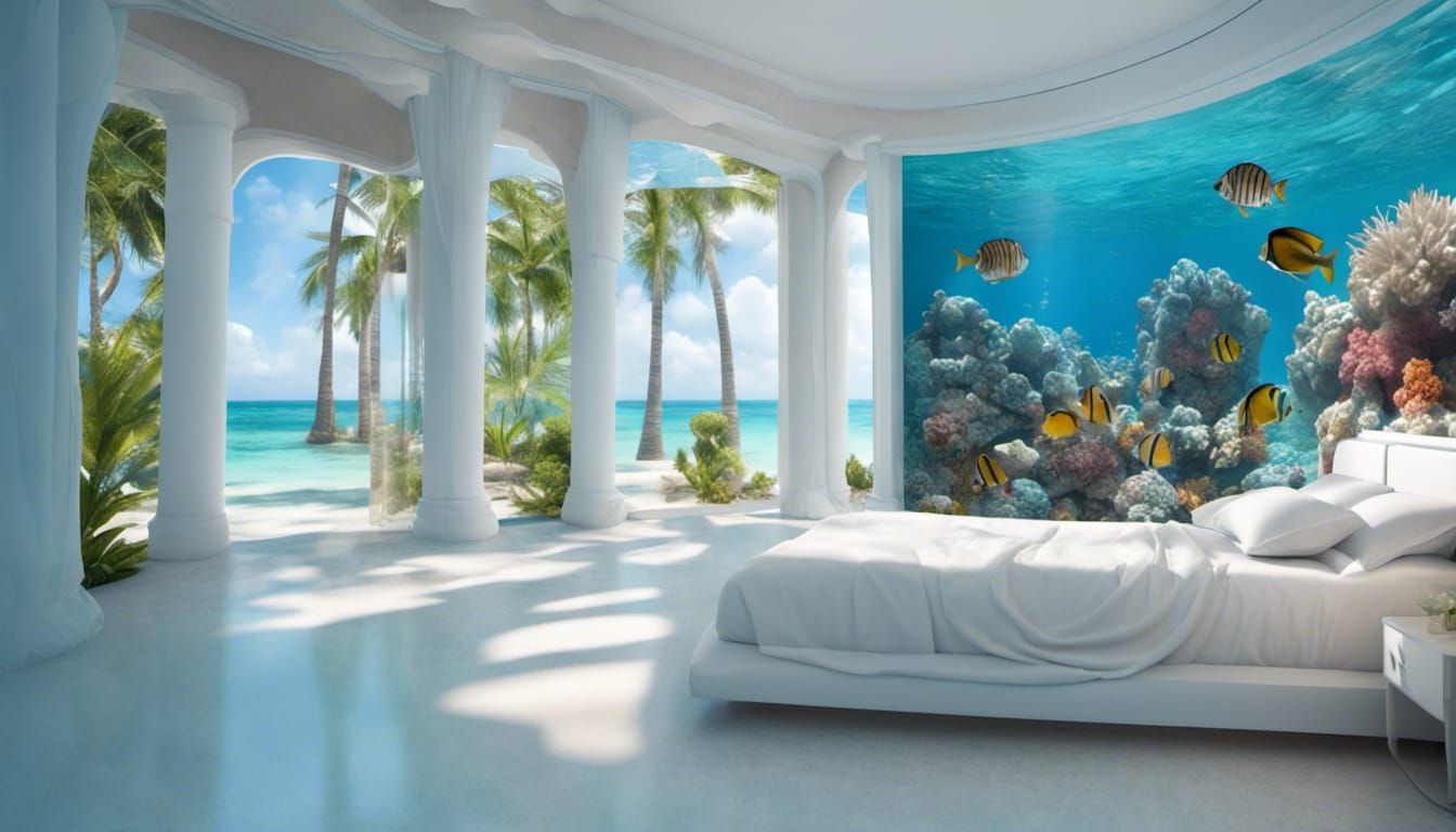 Underwater Caribbean Room with Glass Walls in 3D