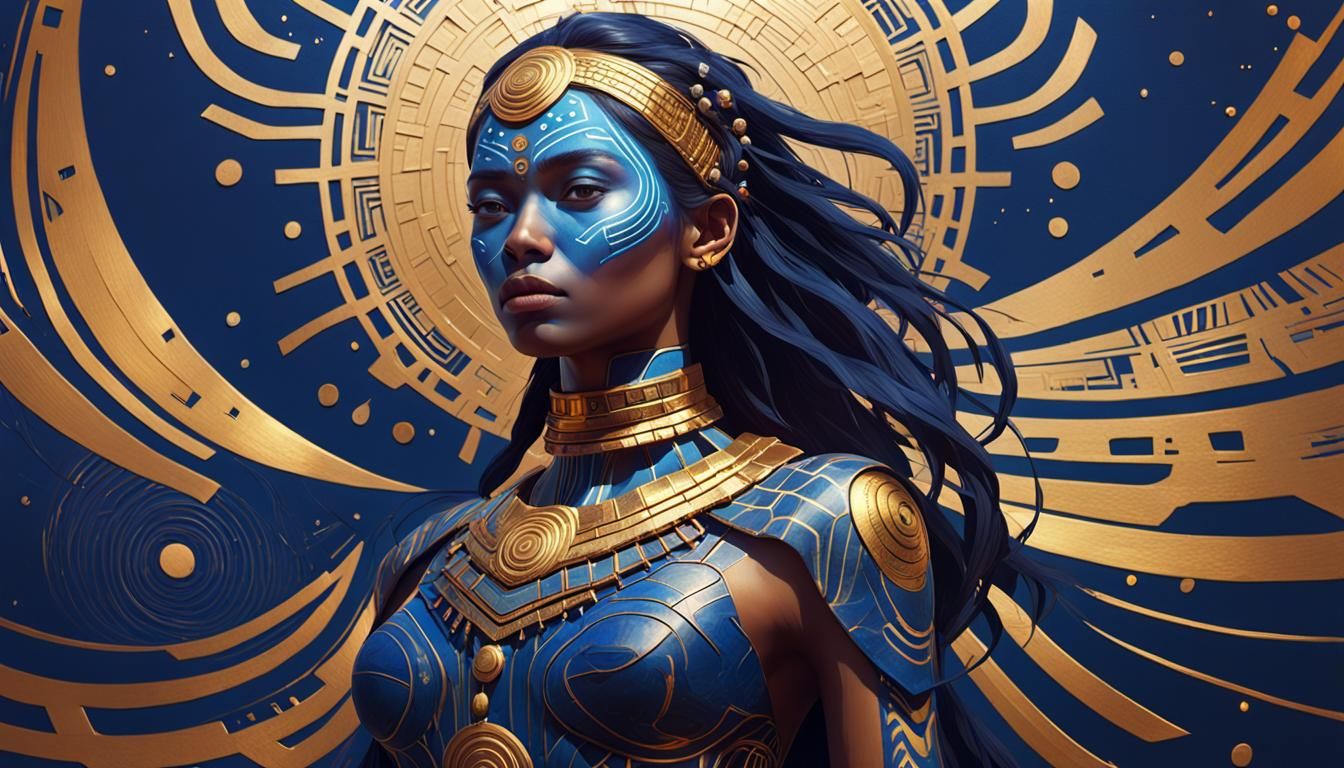 Futuristic Tribal Woman with Gold Patterns