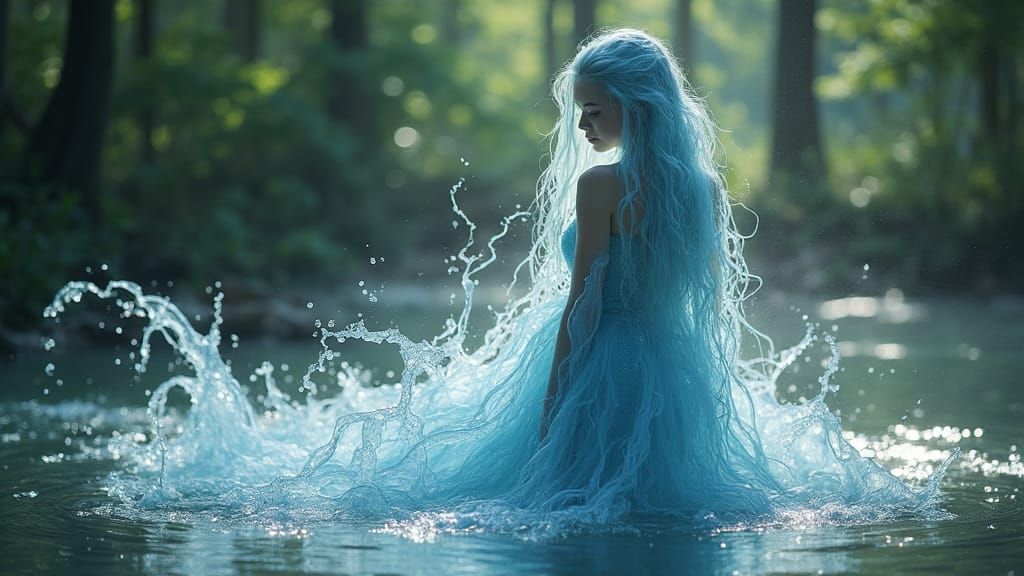 Ethereal Water Nymph in a Mystic Forest Pond