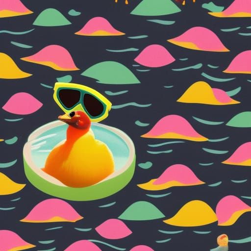 Crayon Illustration: Baby Duck in Pool