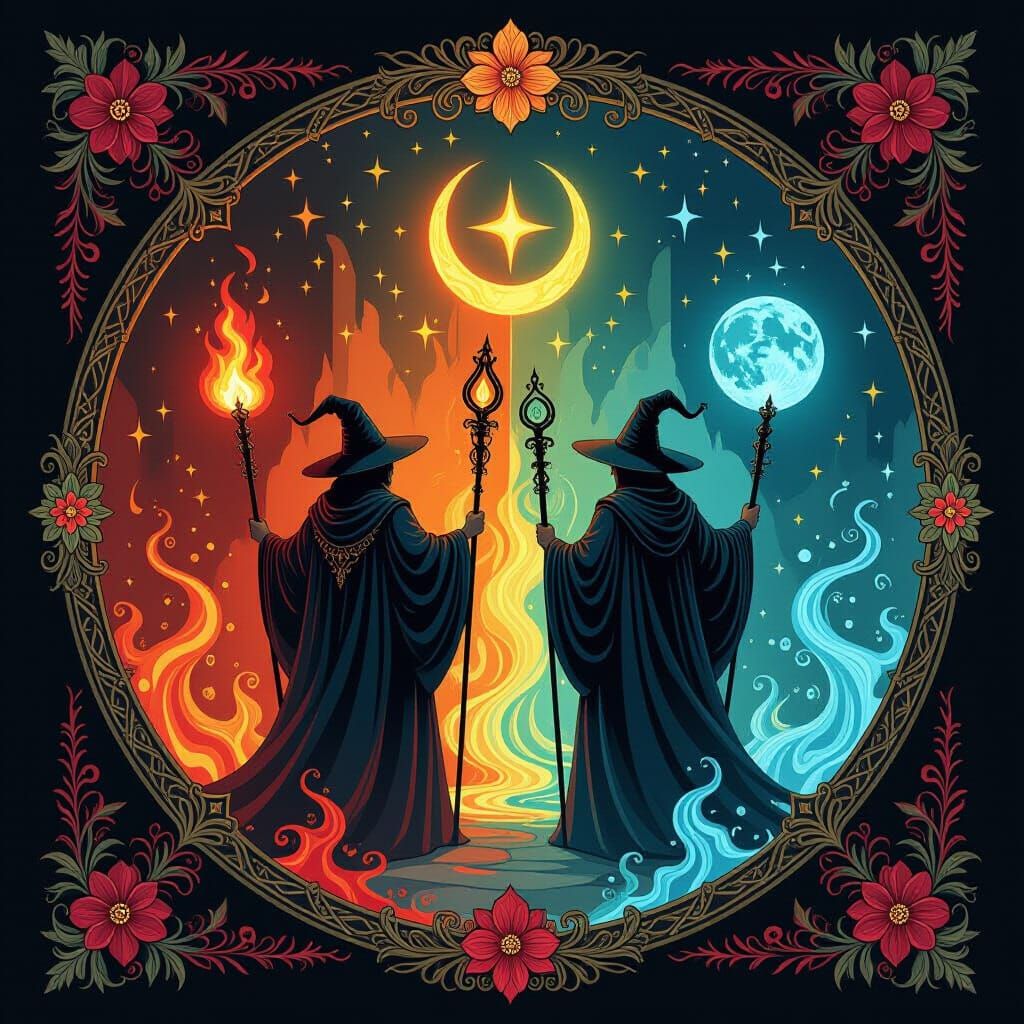 Medieval Fantasy Magicians With Gothic Frame in Matte Painti...