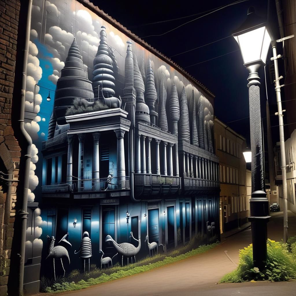 Monochrome Street Art Mural by Phlegm