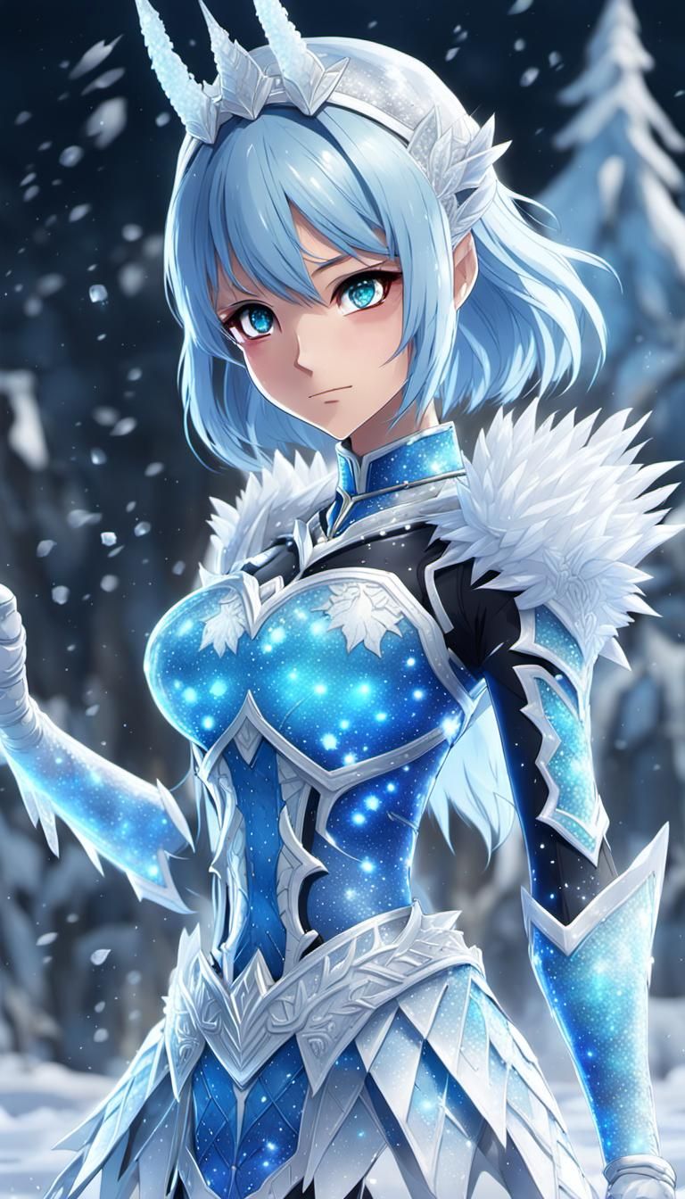 Ice Demon Woman in Anime Style Digital Art