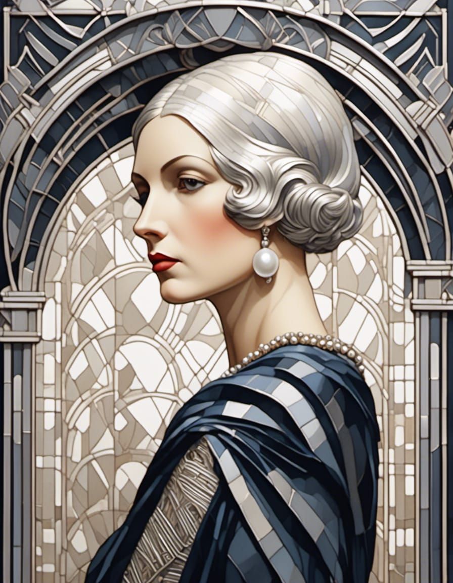 Elegant Art Deco Woman Portrait with Silver Accents