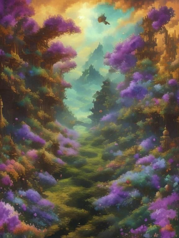 Exotic Stained Glass Oriental Flowers in Fantasy Style