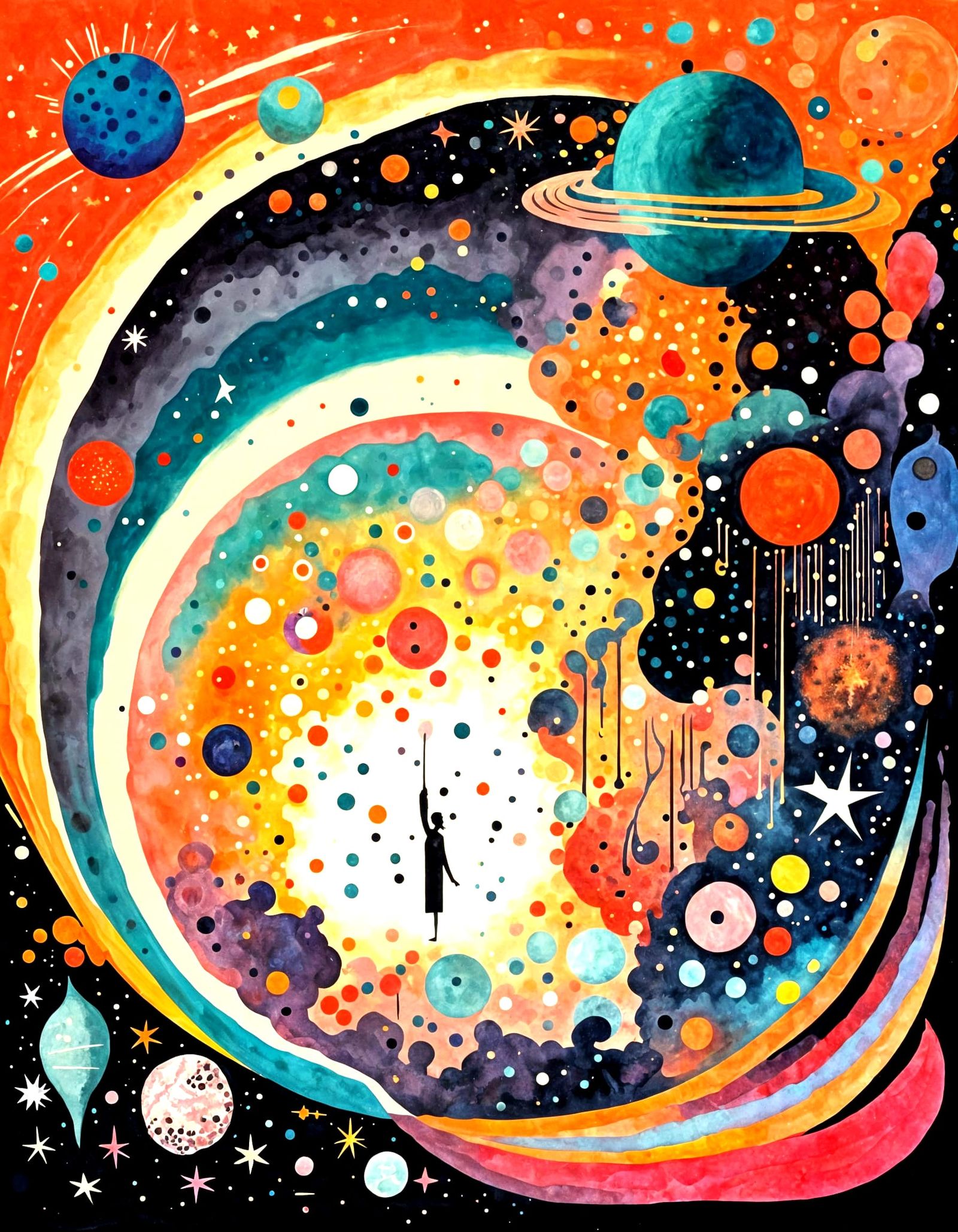 Celestial Being Creates Garden Planet in Punk Vintage Art