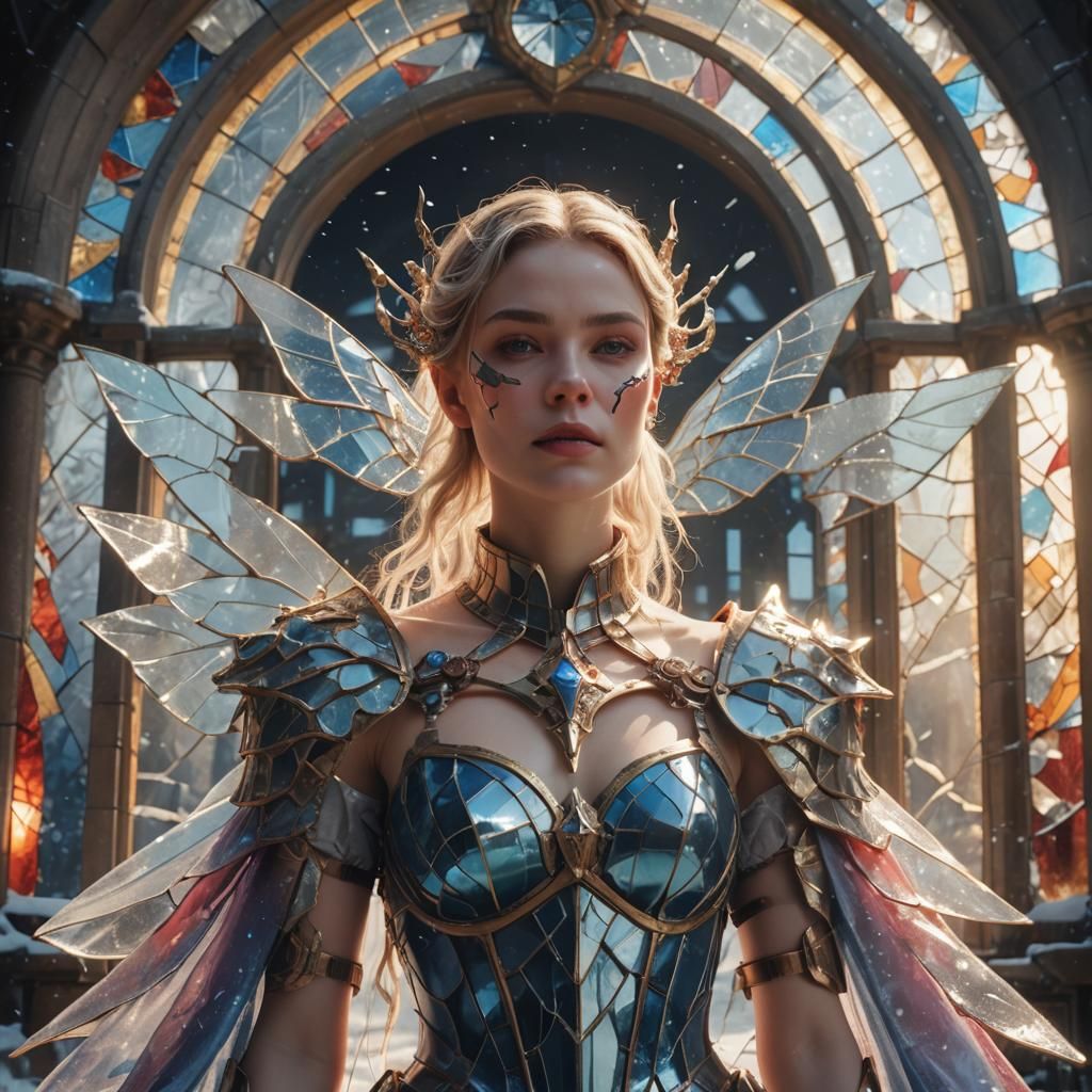 Biomechanical Girl in Stained Glass Mirror Mask