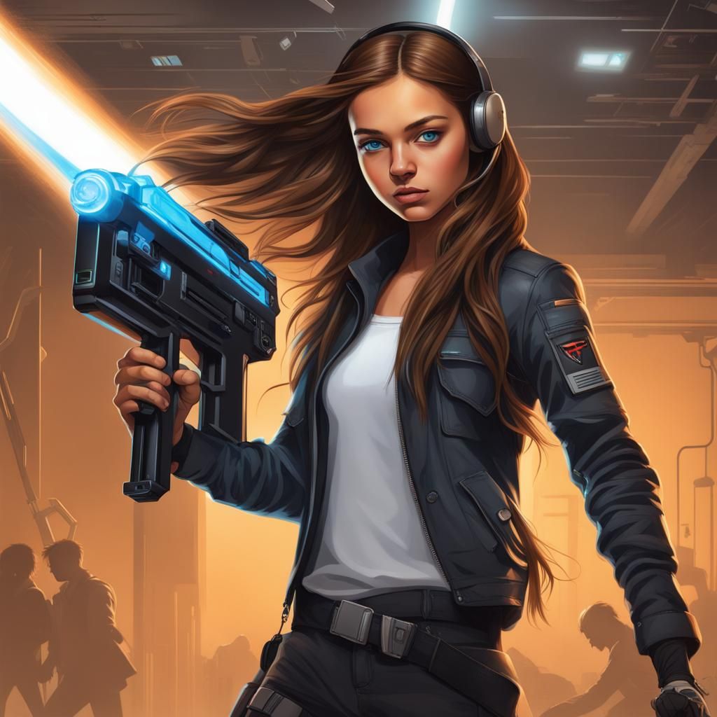 Teenage Girl Ready for Laser Tag in Realistic Art
