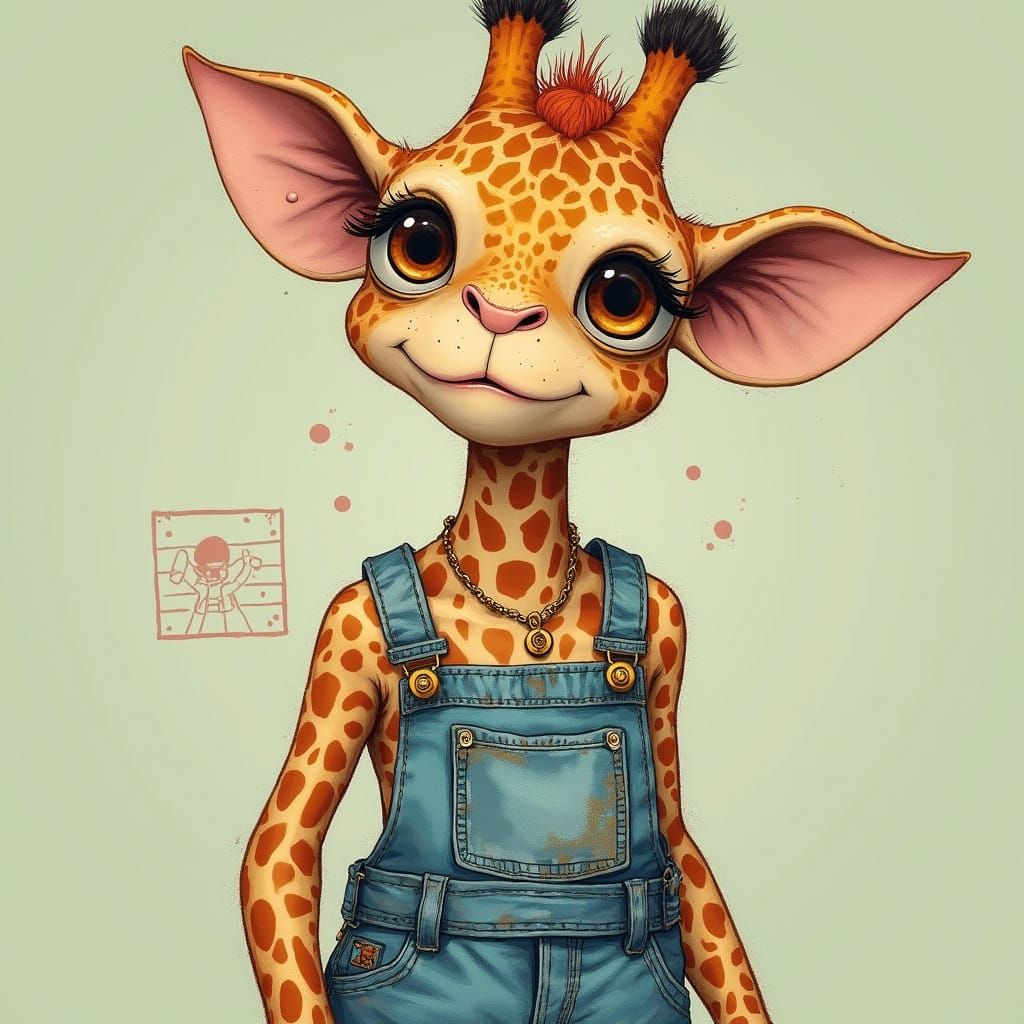 Giraffe-Human Hybrid in Whimsical Cartoon Style