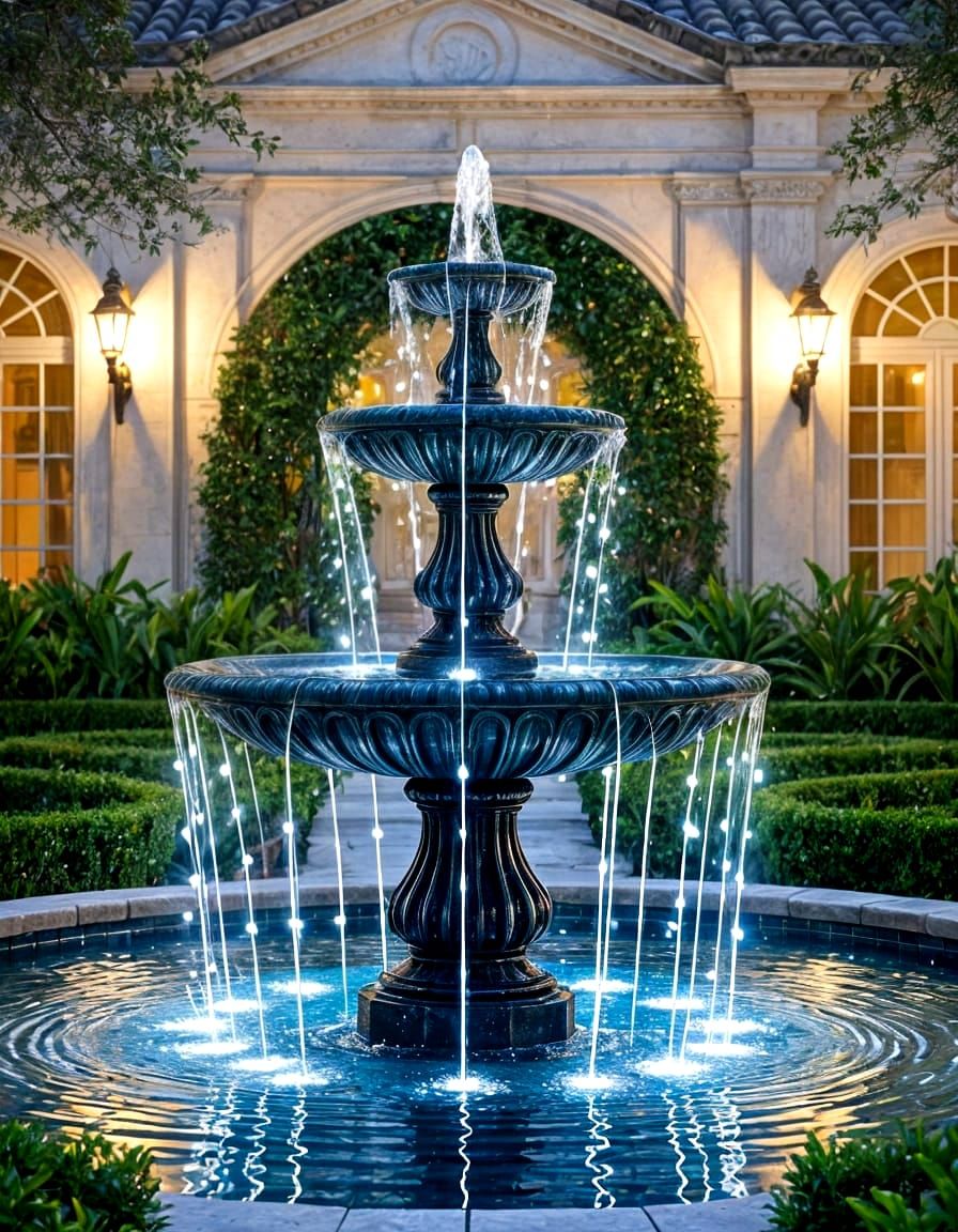 Surreal Night Garden Fountain of Liquid Light