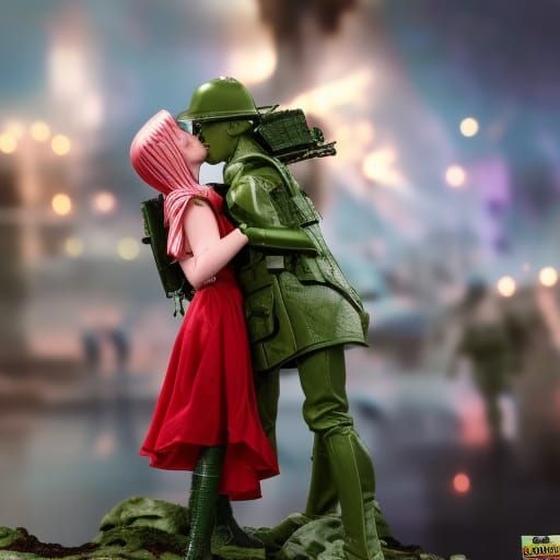 Toy Soldier and Barbie in Apocalyptic Embrace