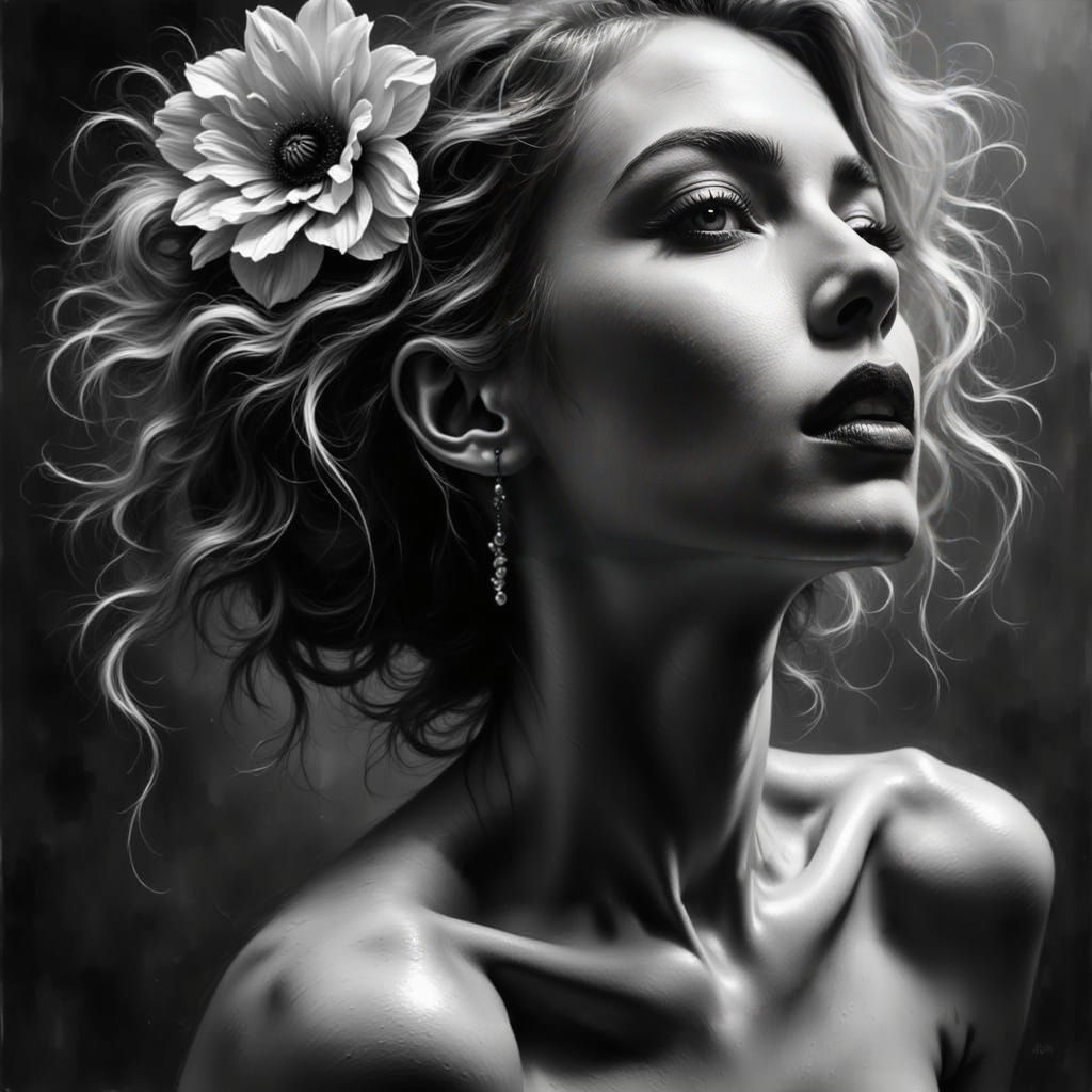 High Contrast Black and White Portrait in Painting Style
