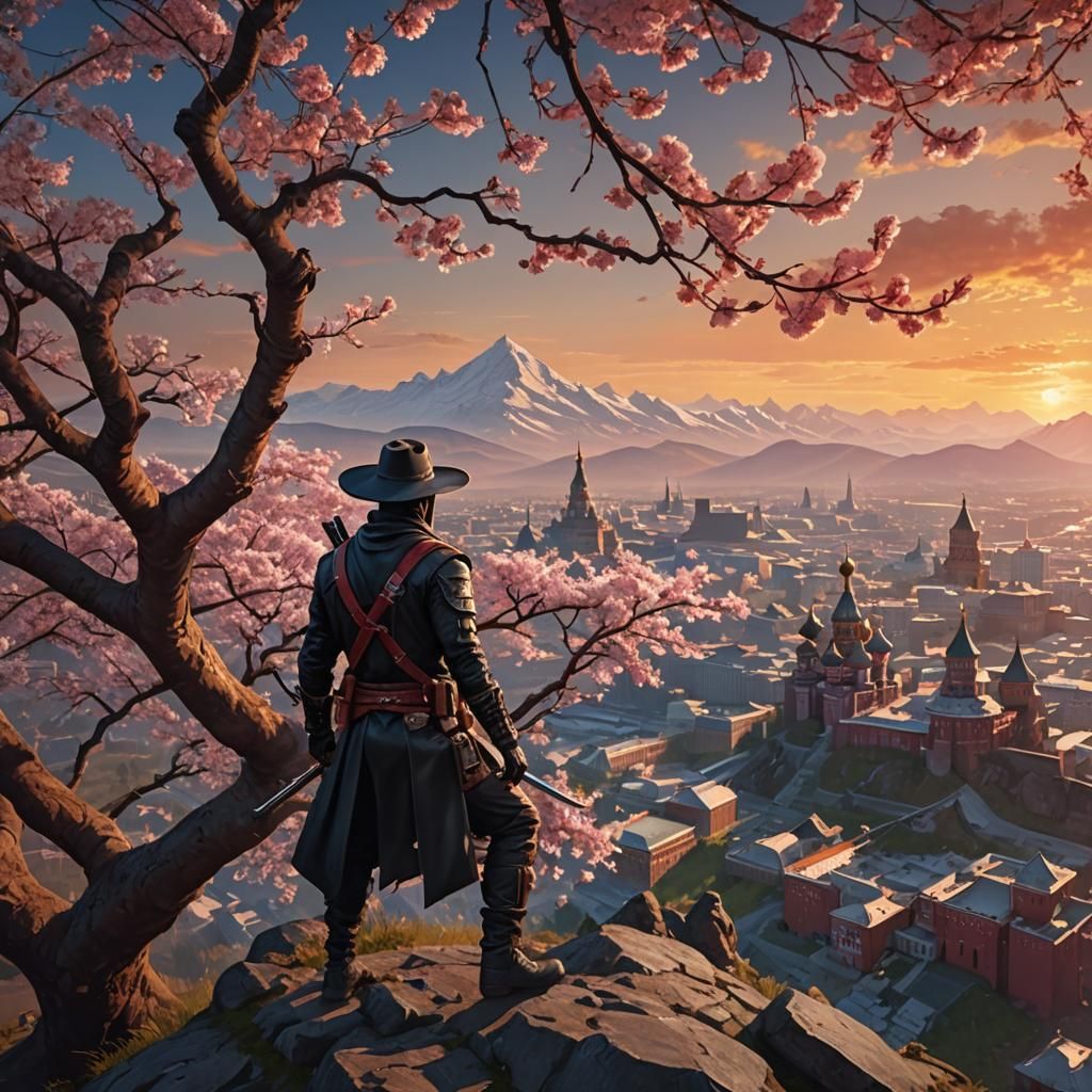 Ninja Cowboy Sunset: Fantasy Concept Art