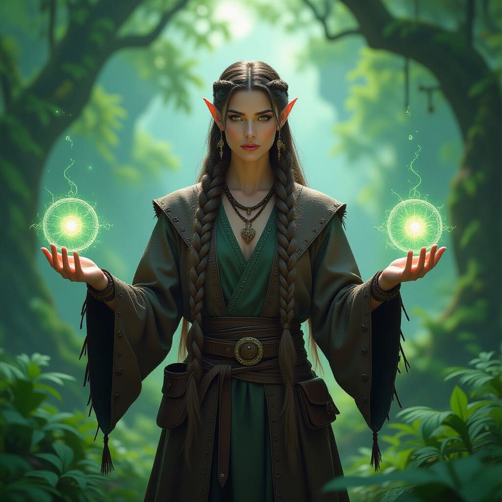 Elven Druid Channels Nature's Power in Digital Painting
