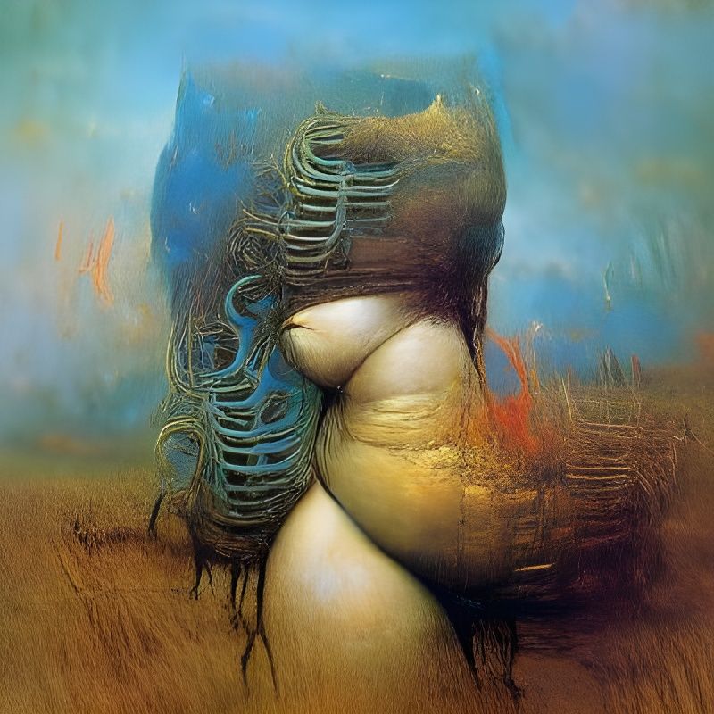 Surreal Nude Figure in Biomechanical Landscape