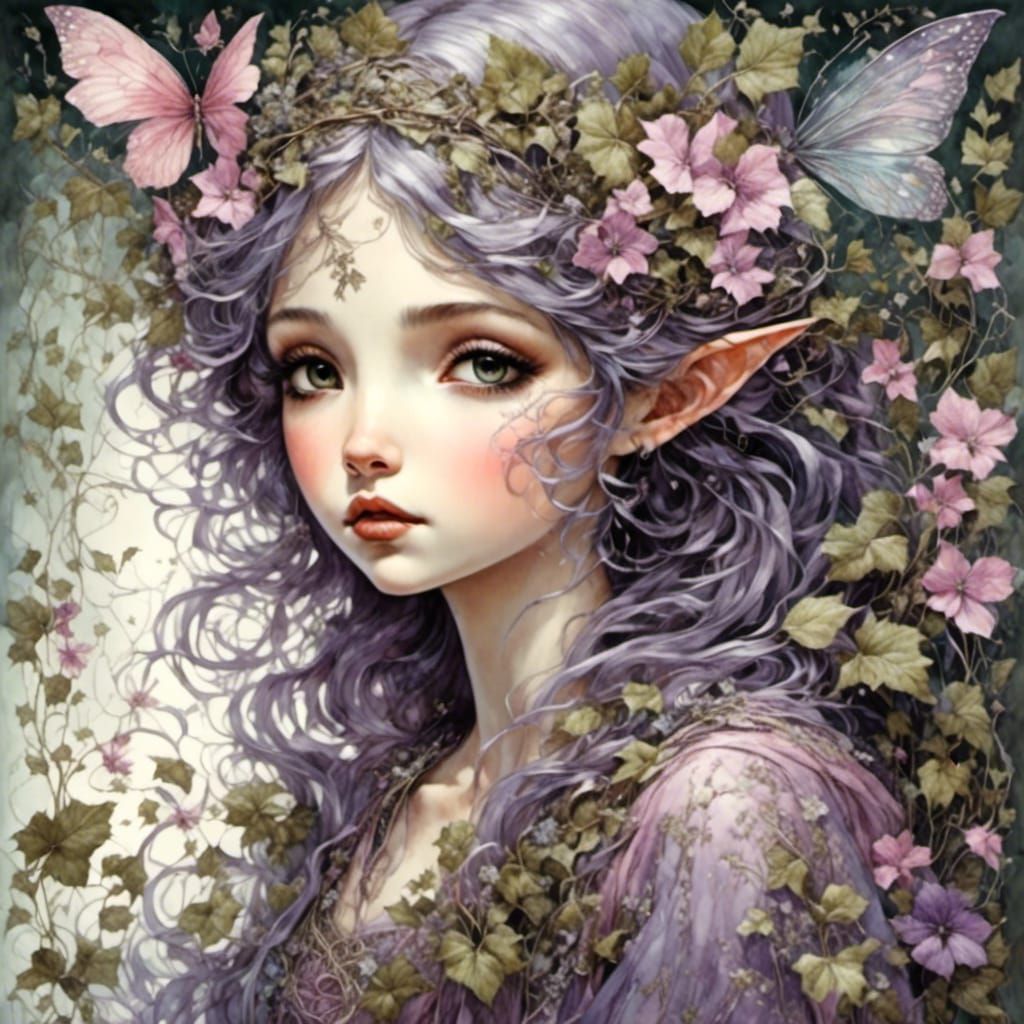 Fairy in Ivy and Oxalis: Anime-Style Digital Art