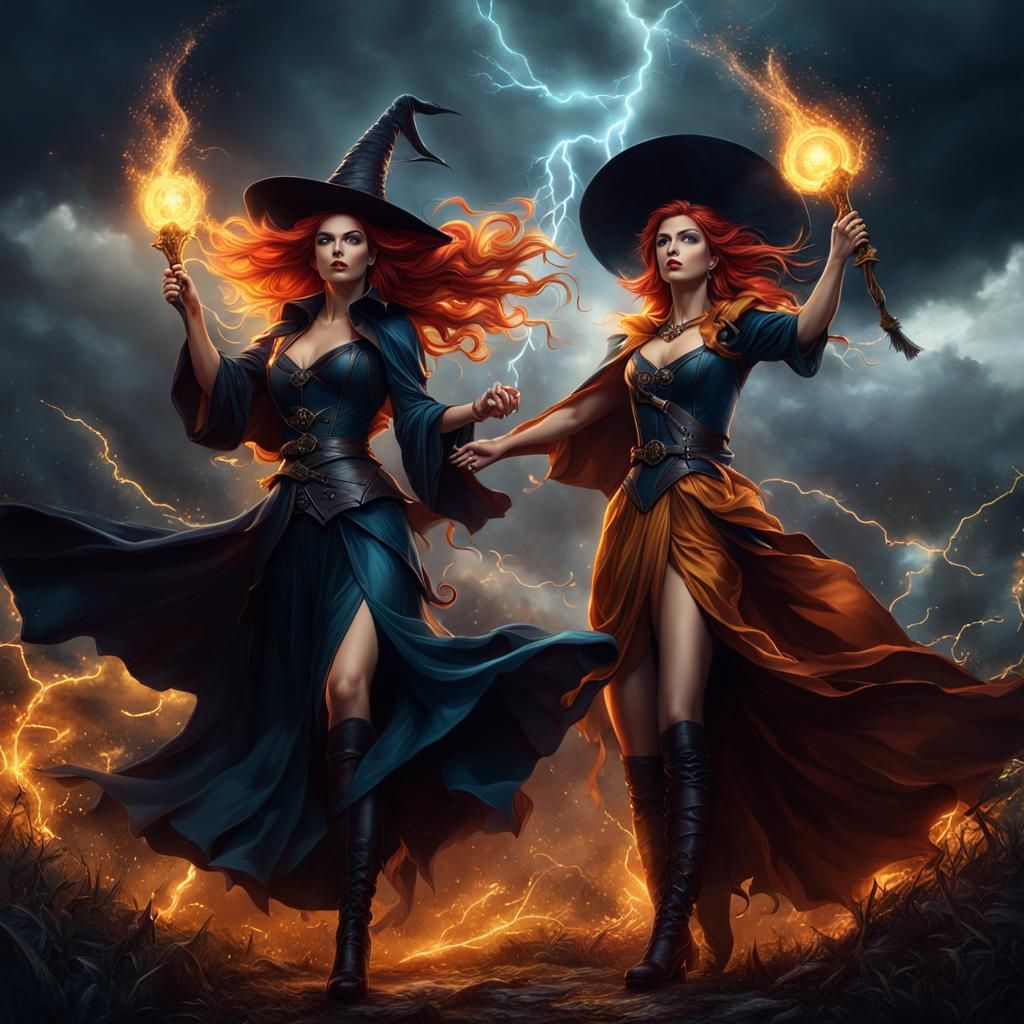 Witches Clash With Fairies Under Stormy Sky