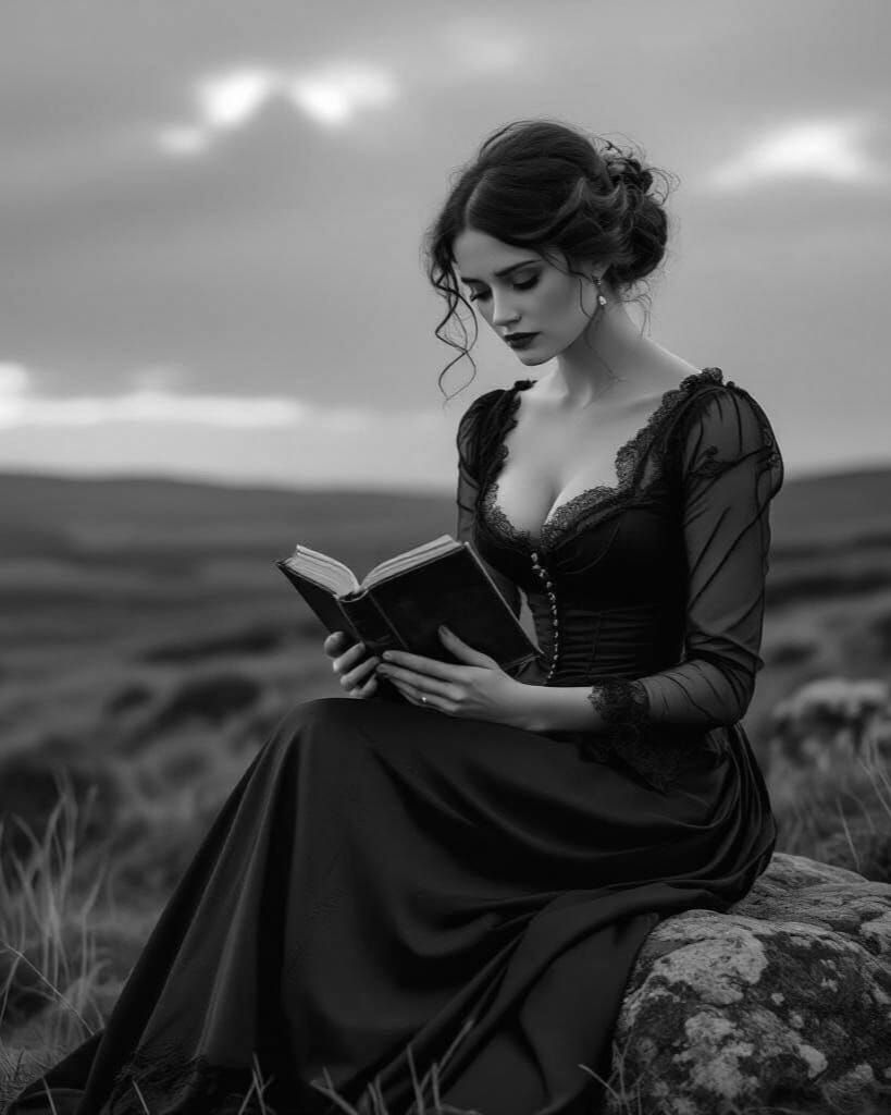 Victorian Woman's Melancholy on Windswept Moor