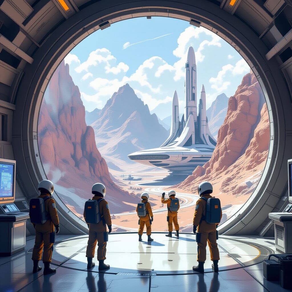 Futuristic Space Academy Cadets Training in Zero-G Dome