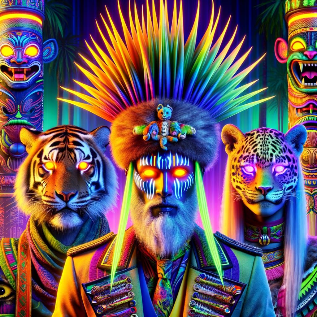 Tiger, Lion, Jaguar in Eclectic Outfits with Cyberpunk Coupl...