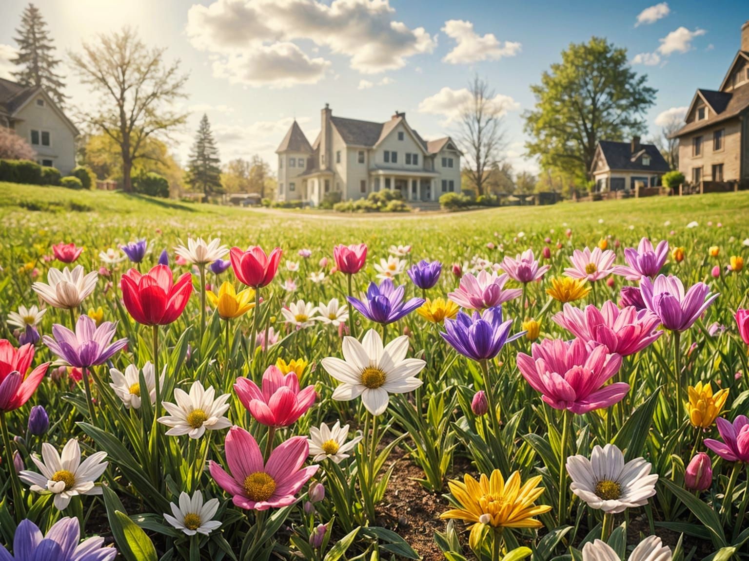 Vibrant Spring Celebration in Antique Watercolor Style