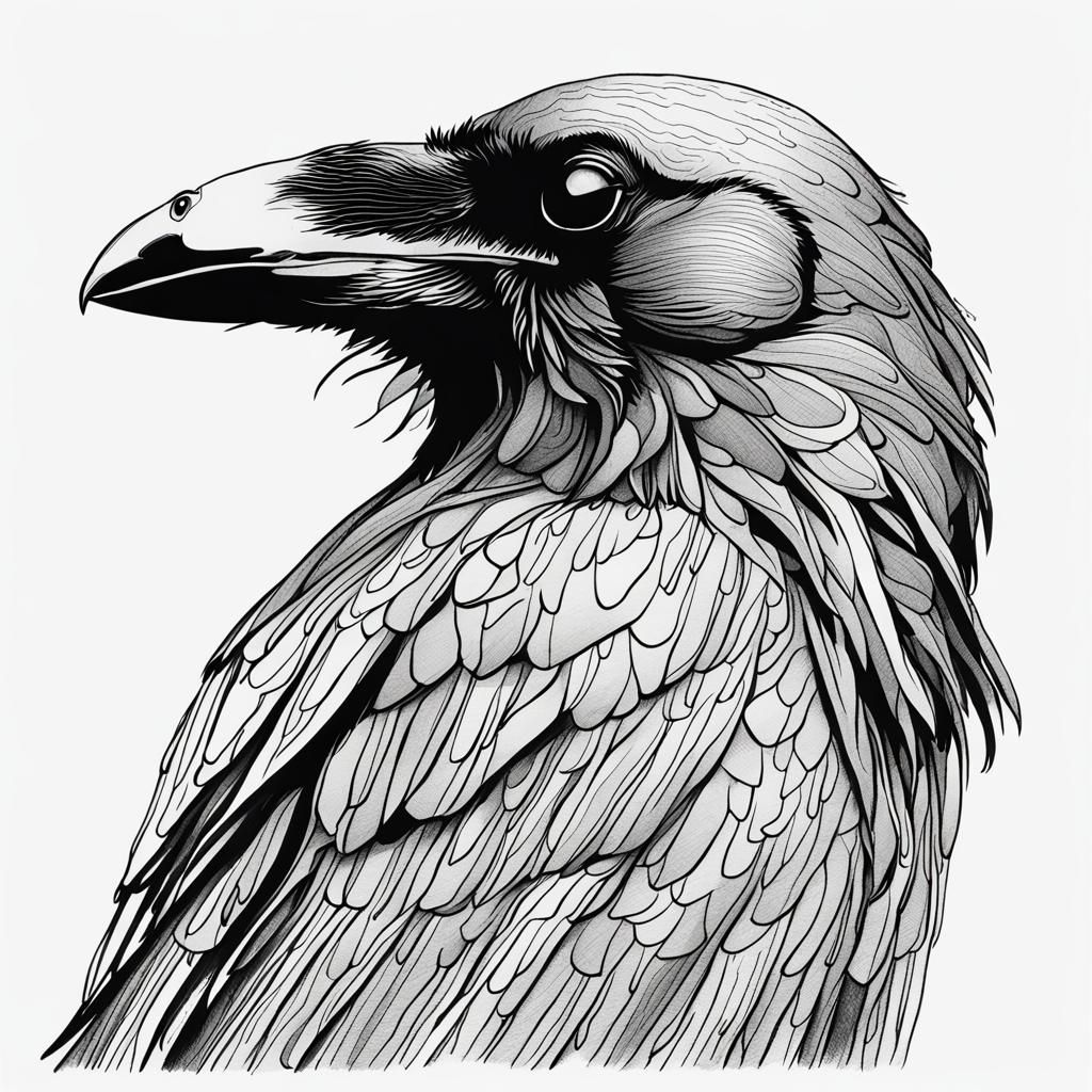 Raven in Line Drawing Style