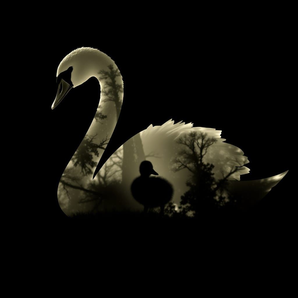 Ethereal Swan Silhouette with Hidden Ugly Duckling