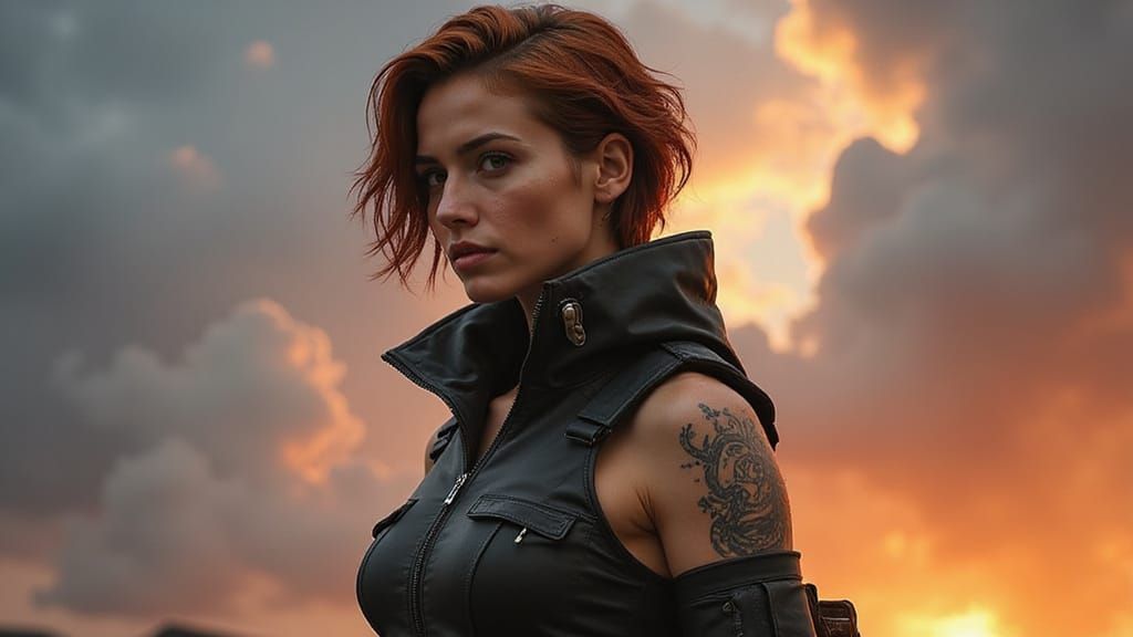 Cyberpunk Operative Raisa Vorn in Neon-Lit Environment