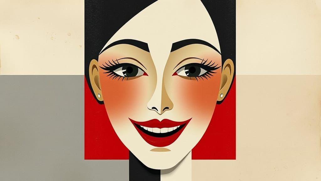 Cubist Female Face with Mondrian Influence